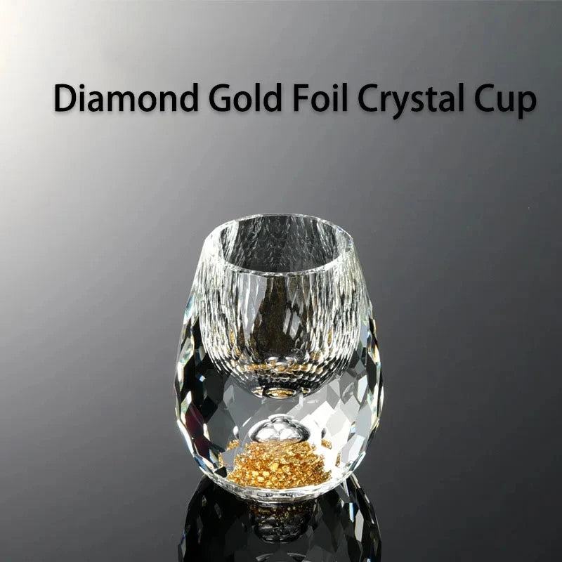 YWDL 1/2/4/6pcs Luxury Crystal Glass Vodka Sake Shochu Bar Liqueur Gold Foil Glass Tea Cup Gift Hard Liquor Wine Glasses 15ml
