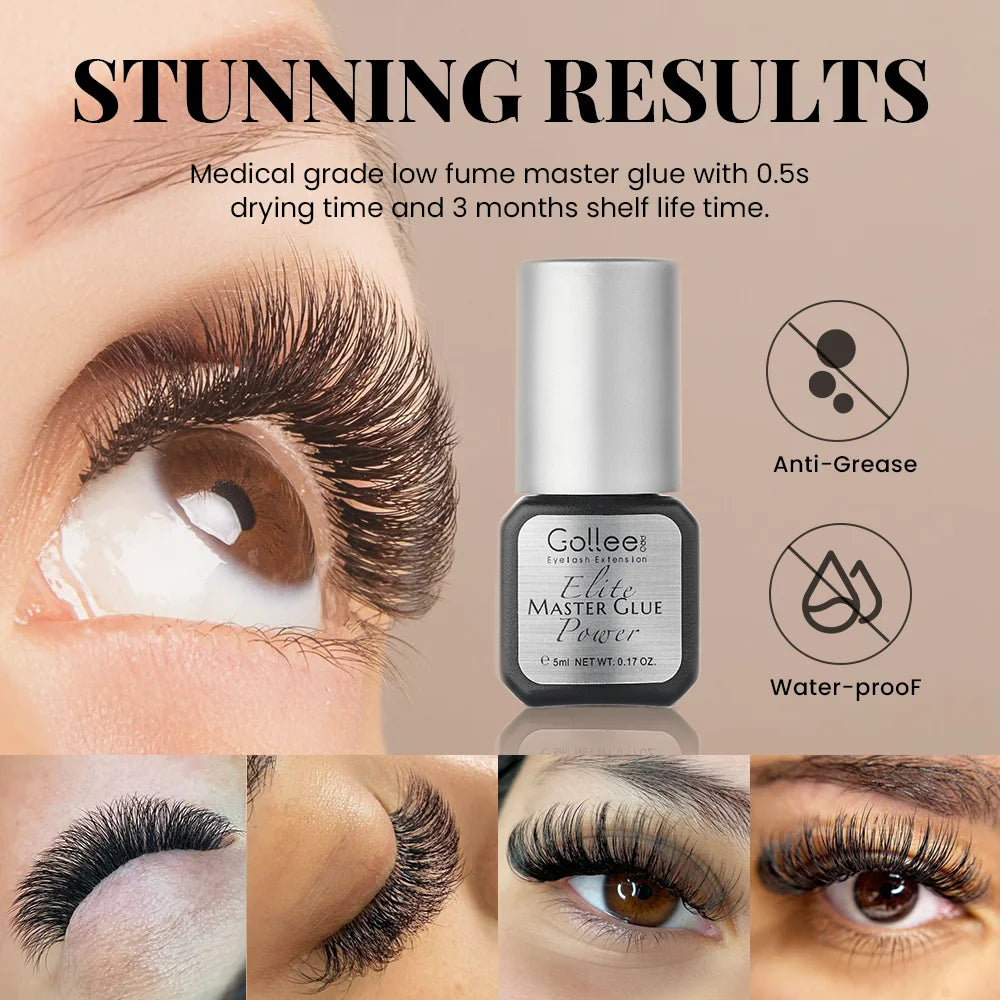 Gollee 0.5-1s Fast drying lashes glue Latex-free Eyelash Extensions Glue 5ml Professional Waterproof eyelash extension supplies