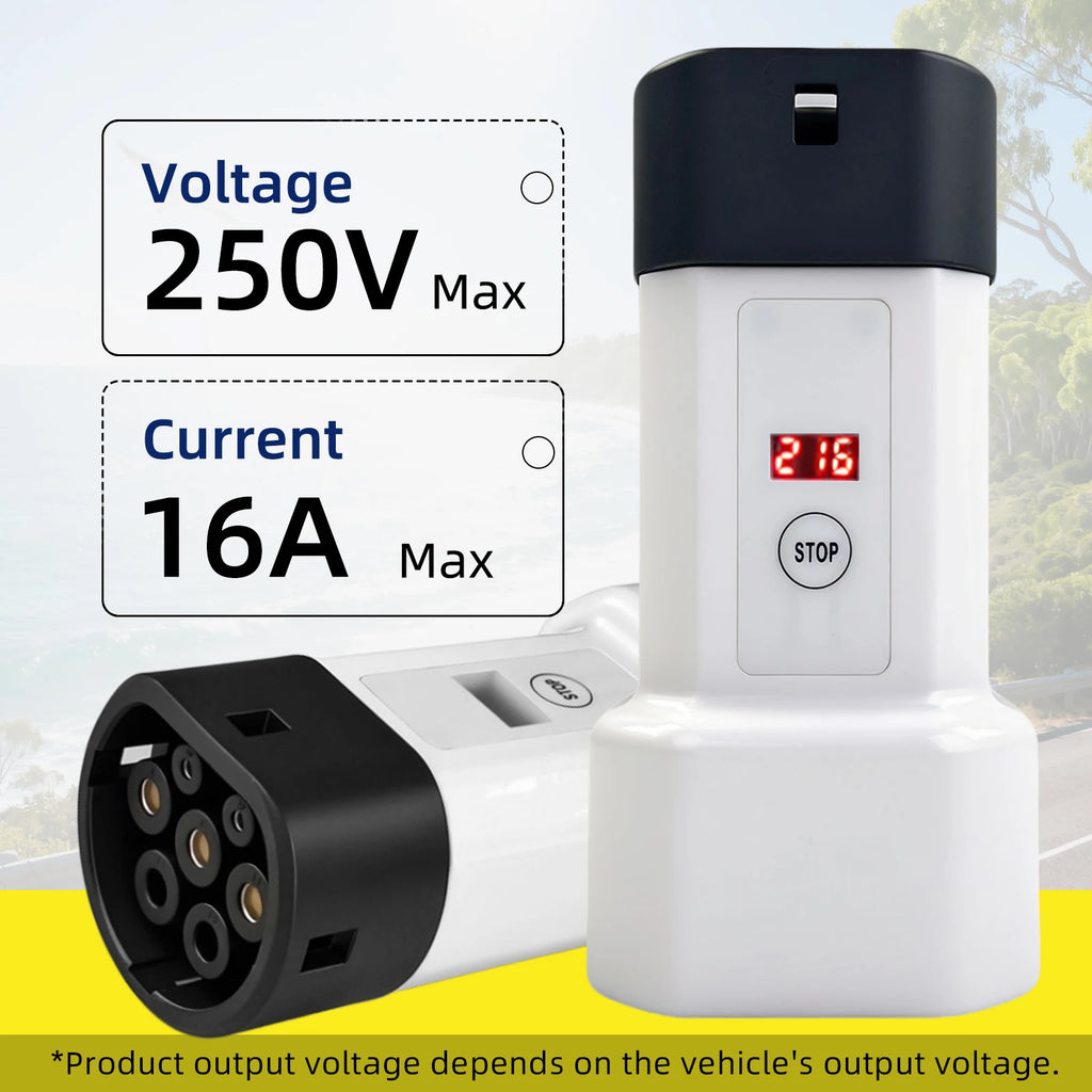 EVqiaoyi Type 2 V2L Discharger adapter 16A Brazil type2 Descarregador with for BYD Chery Geely Renault