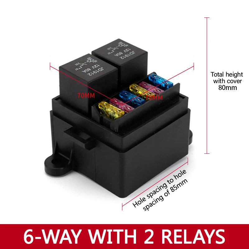 Earu automotive fuse box with relay block assembly, 3-15 way circuit protection (style options)