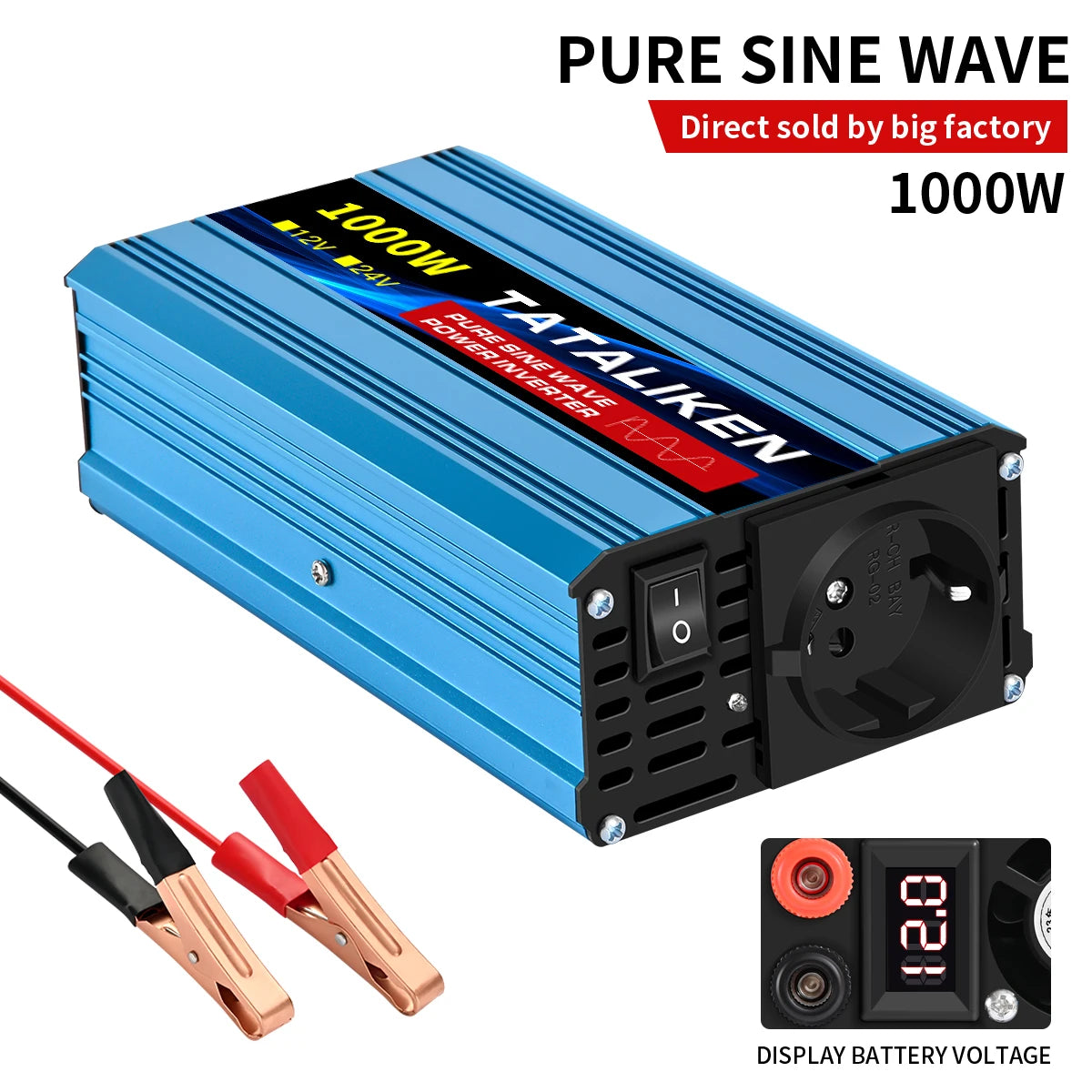 Inverter Pure Sine Wave  2500W/3500W/4500W/5000WDC 12V/24V to AC 220V 230V Voltage Transfer Converter Charging Adapter EU Socket
