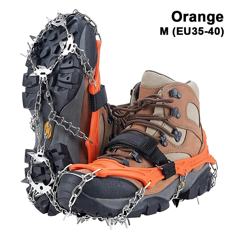 19-Spike Ice Cleats Shoe Traction Crampons Anti-Slip Snow Grippers Black/Orange S-XL