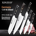 XINZUO 1pc-5pcs Kitchen Knives Set German 1.4116 Steel Chef Cleaver Santoku Utility Paring Knife Nature Ebony Wood Handle