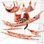 8pcs Small Pet Hammock Set Hanging Bed Hideout Tunnel Swing Toy for Hamster Cage, Pink