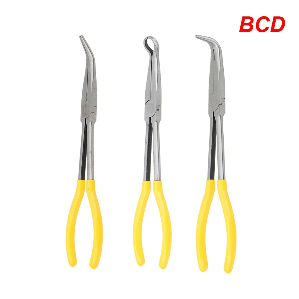 DIY Extra Long Nose Pliers Straight Bent Tip Mechanic Equipment Hand Removal Tools Spanner Clips Auto Care Kit Car Accessories