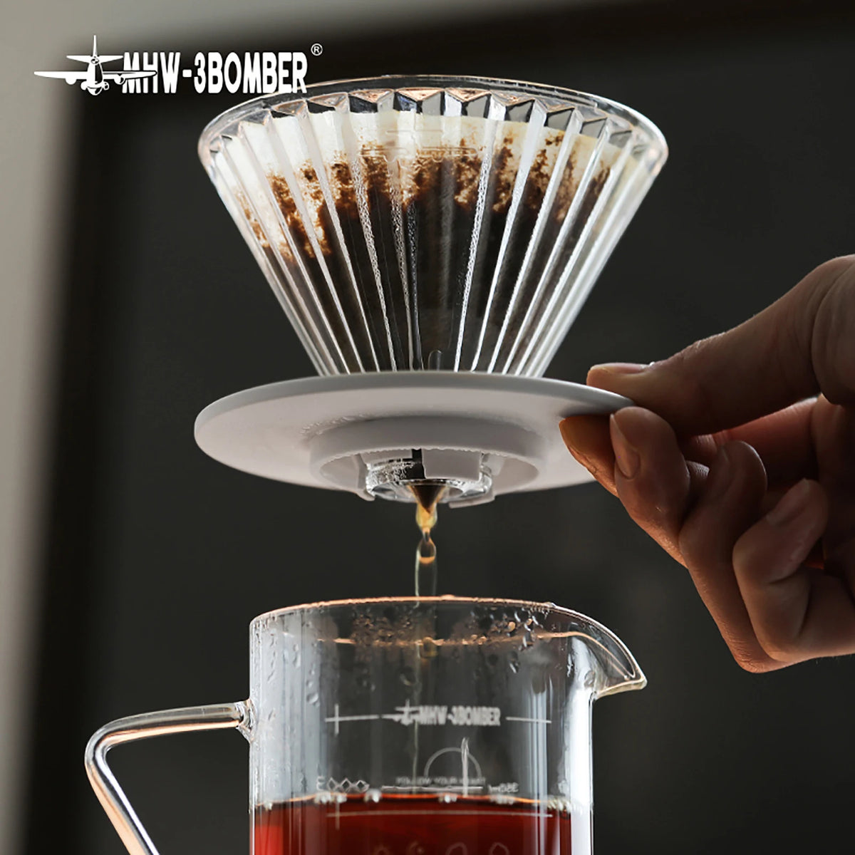 MHW-3BOMBER Pour Over Coffee Filter Cup Reusable Glass Dripper, Transparent