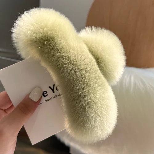 Natural Rex Rabbit Fur Hair Claw Large Hairpin Temperament Clip New Cute Plush Hair Scratching Ponytail Fuzzy Claw Clip