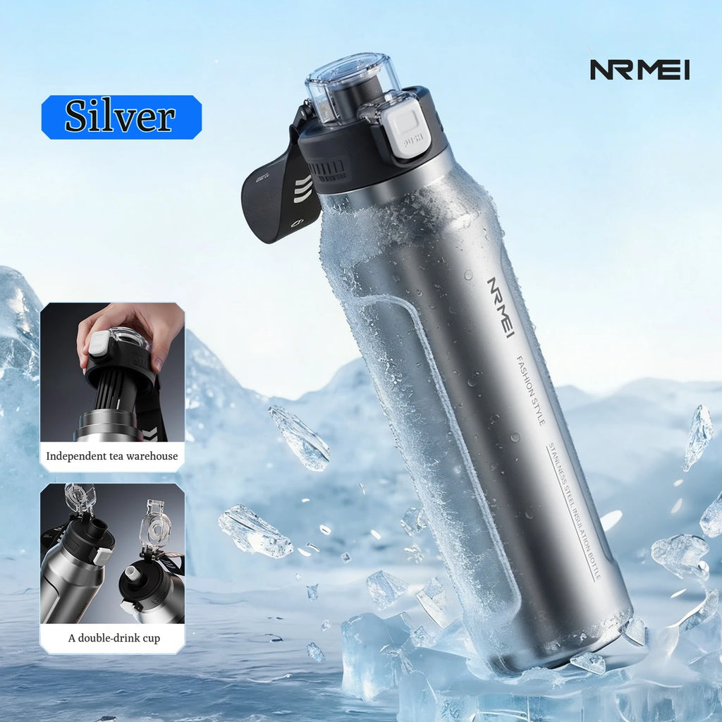 Stainless Steel Sports Water Bottle Thermal Tumble Jumping Large Capacity Cup Fitness Riding Vacuum Flask for Outdoor Activities