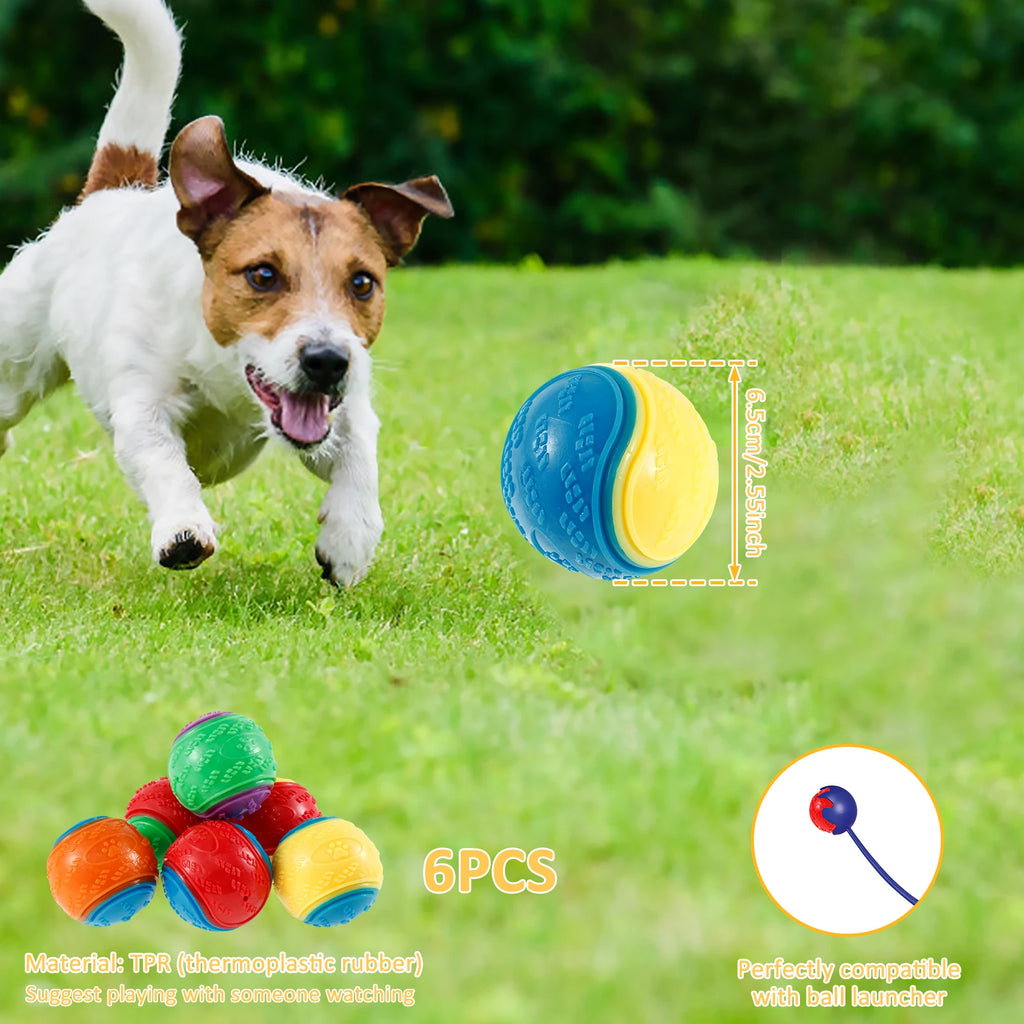 Squeaky Dog Balls Chew Toys Set, TPR Durable Interactive Teeth Cleaning, 6pcs