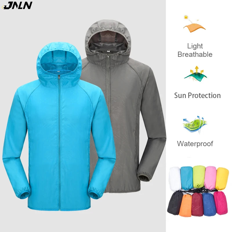 JNLN Camping Rain Jacket Men Women Waterproof Sun Protection Clothing Fishing Hunting Clothes Quick Dry Windbreaker With Pocket