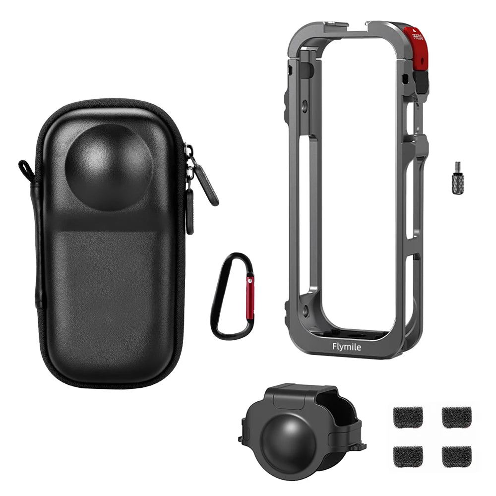 Flymile X5 Cage Metal Protective Case for Insta360 X5 Accessories Camera Aluminum Alloy Frame Cage with Silicone Lens Cover