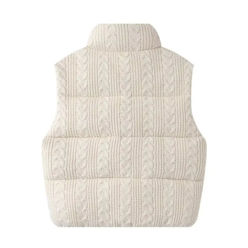 Women's Beige Sleeveless Vest Jacket Knitted Solid Outwear Waistcoat Streetwear Fashion 2026 Inszart Coat