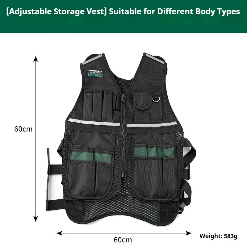 Adjustable Workwear Allround Work Tool Vest Safety Vest with Multi-pockets and Zipper Heavy Duty Tool Vest for Electricians