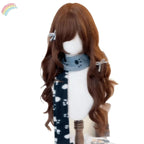 Chocolate Brown Wig with Bangs 24inch Long Wavy Hair Wigs for Women High Quality Cute Lolita Synthetic Wig for Daily Use Cosplay