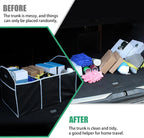 Foldable Car Trunk Organizer 3-Compartment Cargo Storage Bag, Camping Gear & Groceries, Fits All Vehicles, Black