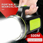 Rechargeable LED searchlight flashlight hand lamp, 2 light modes, waterproof, 1pc