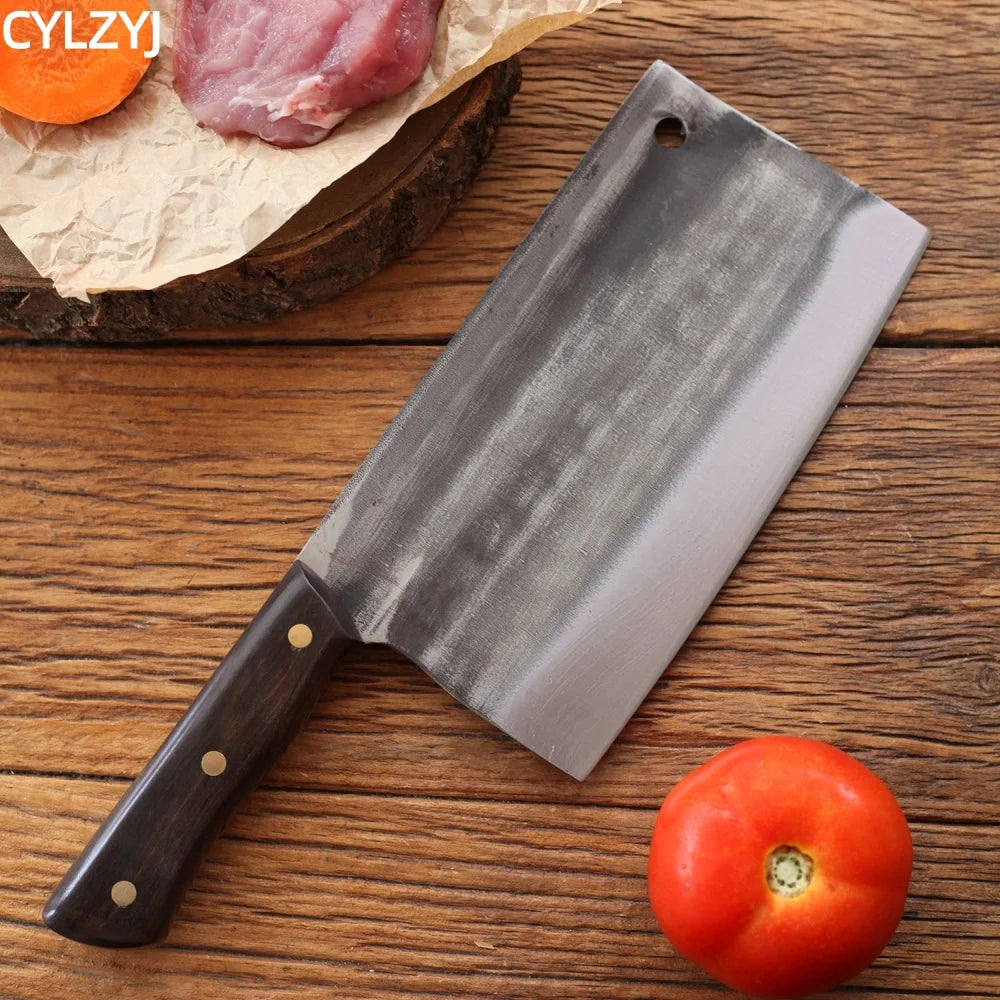 Chinese chopping knife, 7.8mm thick handmade forged butcher bone cleaver, durable hard blade