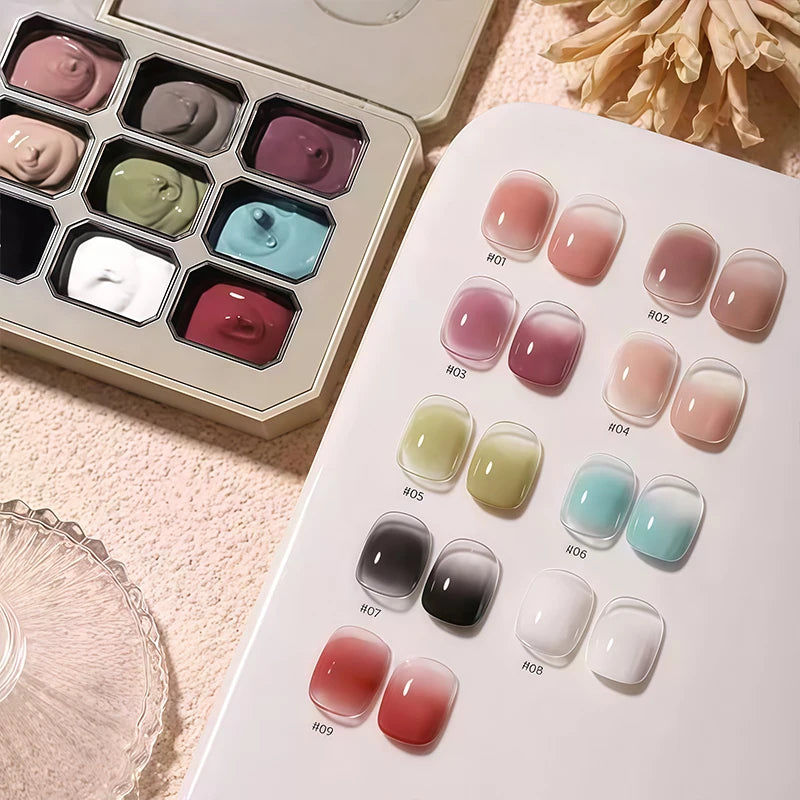 9-color solid gradient high-saturation blush nail polish, French manicure gel, suitable for nail technicians and beginners.