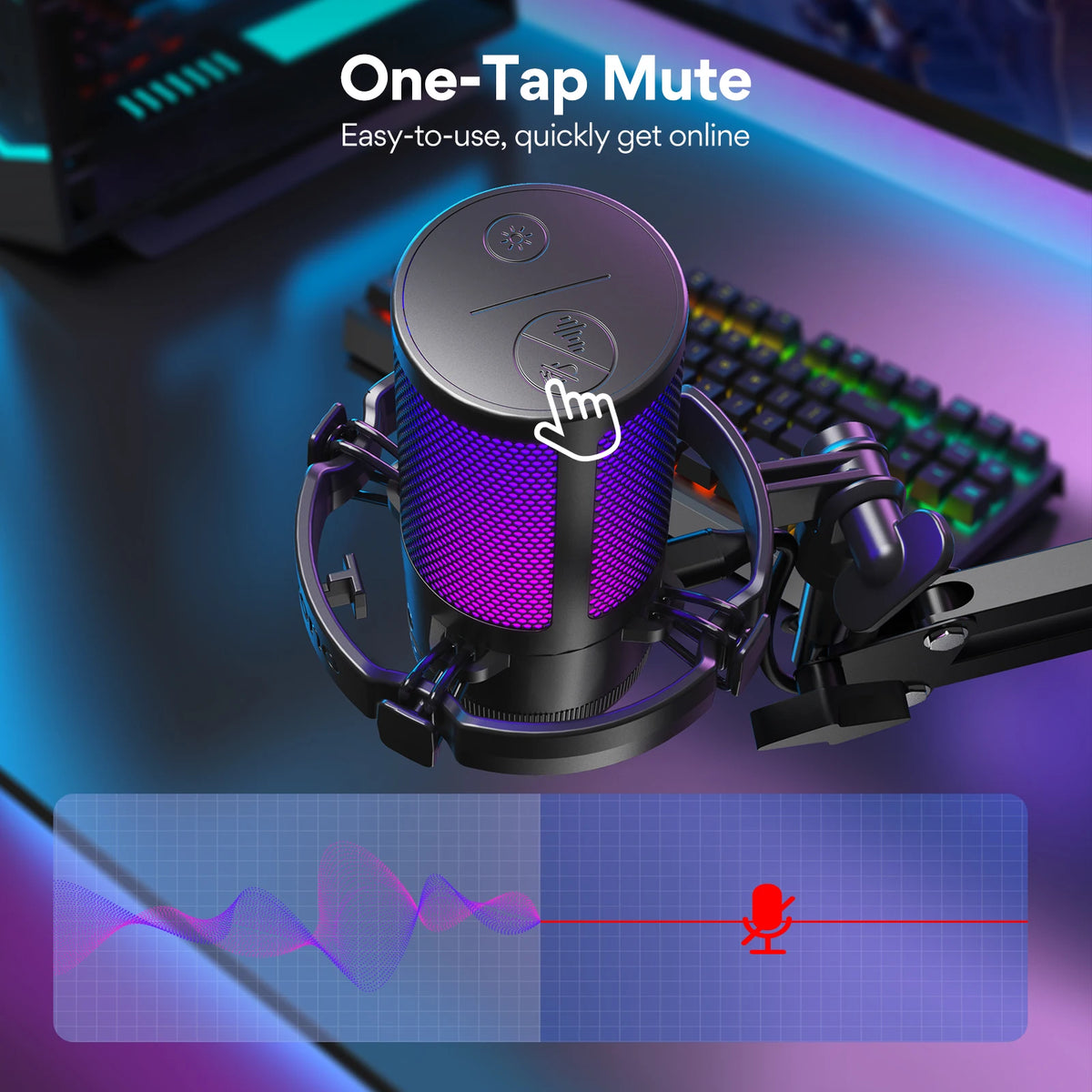 maono DGM20S USB Microphone Gaming Mic Condenser Mic RGB USB Mic with Mic Gain and Noise reduction software for Gaming,Recording