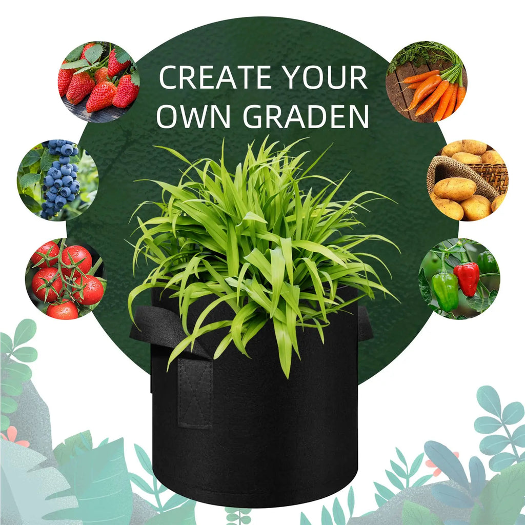5 Pack Grow Bags, Garden Planting Nonwoven Fabric Pots with Reinforced Handle(3 Gallon，4 Gallon, 5 Gallon, 7 Gallon, 30 Gallon)