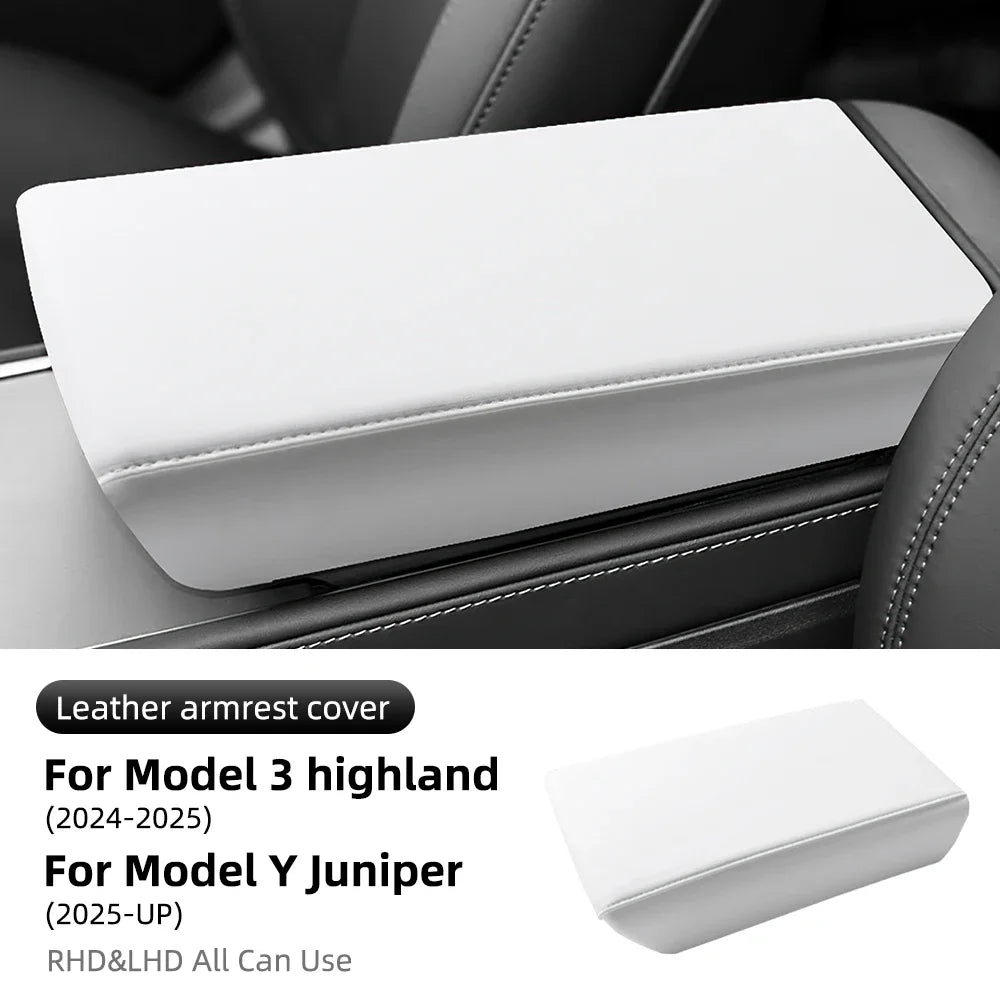 Leather Armrest Box Protective ABS Cover For Tesla Model 3 Model Y 2017-2023 Highland 2024 Juniper 2025 2026 2027 Arm Rest Lid