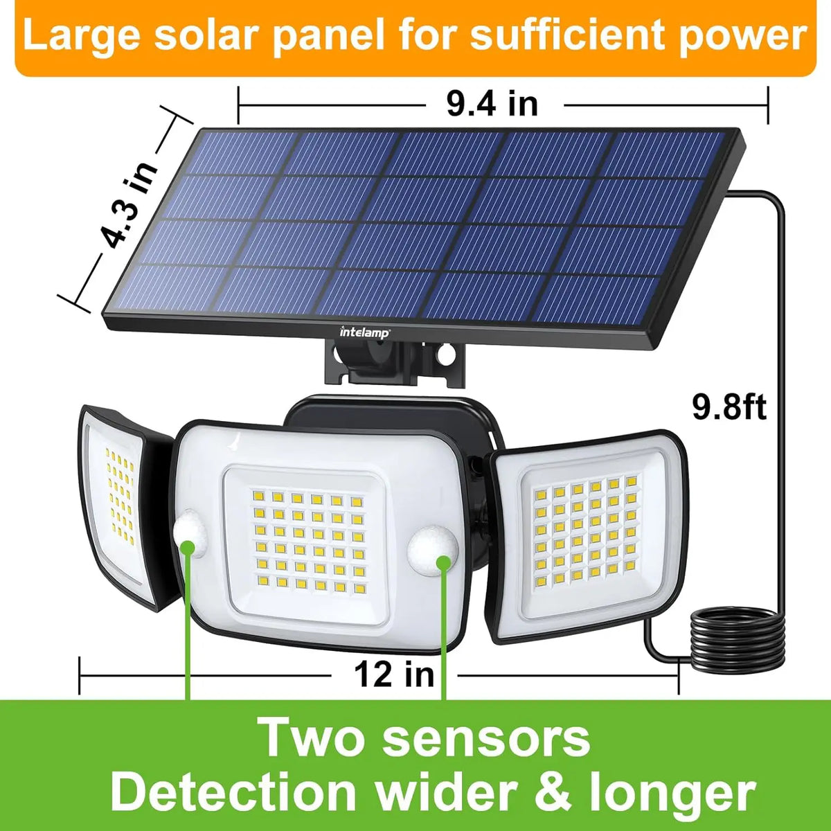 Intelamp Long Battery Life 6000mah Outdoor Solar Lights With Larger Solar Panel Two Motion Sensors For Garden Yard Path Garage