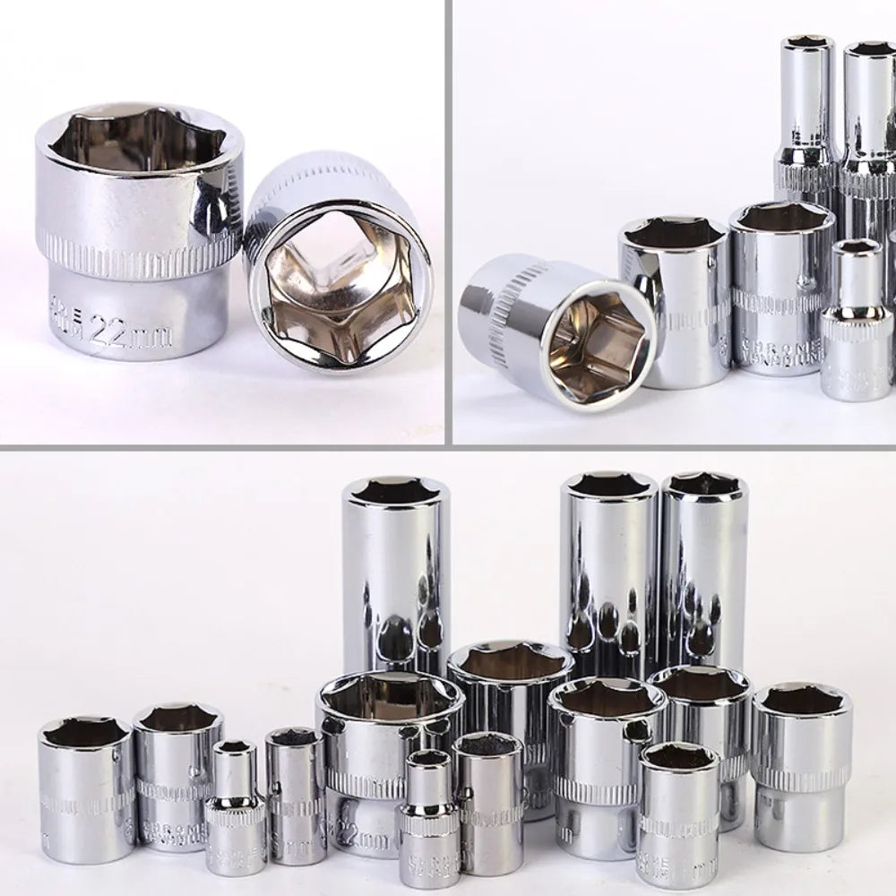 Hex socket wrench head set with holder, short/long nut driver sleeves, 6-10pcs