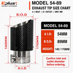 Universal Glossy Carbon Fiber Car Exhaust Muffler Tip Clamp‑On Straight Exhaust Pipe Mufflers Nozzle Straight Stainless Silver