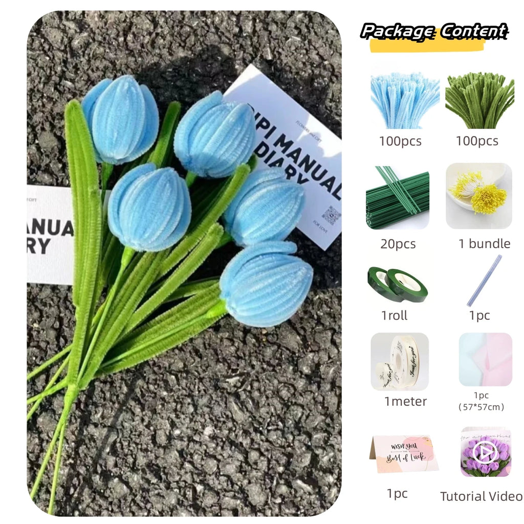 200pcs Pipe Cleaners Craft Supplies with 20pcs Metal Rods,1 Glue Bar,1 Garden Tape, 1m ribbon, 1pc Haze paper and 1 Gift Card