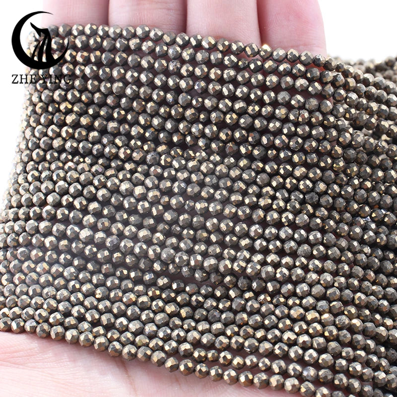 100% Natural Gold Pyrite Gemstone Beads 3mm Faceted Loose Stone Beads for Jewelry Bracelet Making DIY Accessories 10 strands/lot