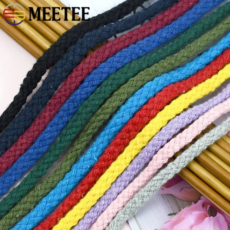 10M 5/7mm Cotton Cord for Sewing Twisted Rope Bag Strap Weave Cords Woven String Home Textile Decoration Ropes Craft Accessories