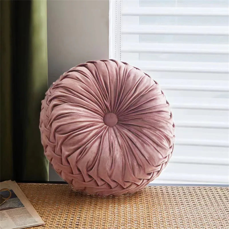 Throw Pillow Hand Sewn Pleated 3D Dutch Velvet Pumpkin Backrest Waist Lumbar Support Cushion Mat For Sofa Bed Floor Office Chair