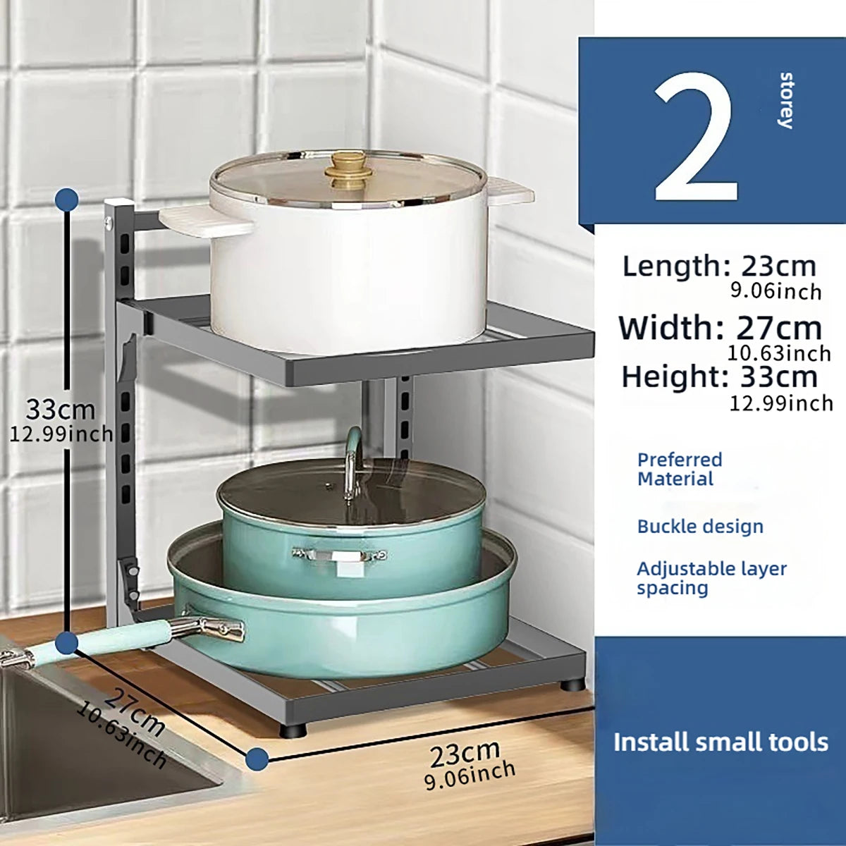 Kitchen Shelf Space-saving Kitchenware Storage Rack Adjustable Pot Rack 2-4 Tiers Under Sink/Corner Applicable