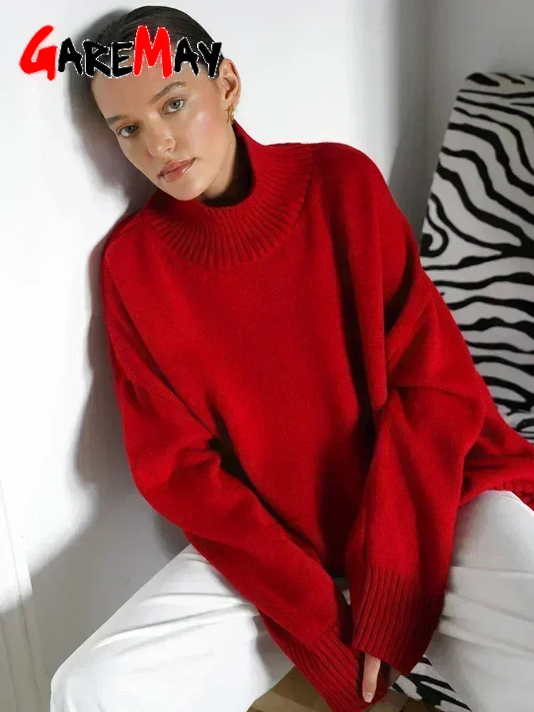 Women's Turtleneck Sweater Oversize Winter Vintage  Knitted Red Sweater Pullover Women Soft Gray Warm Sweater for Women 2025