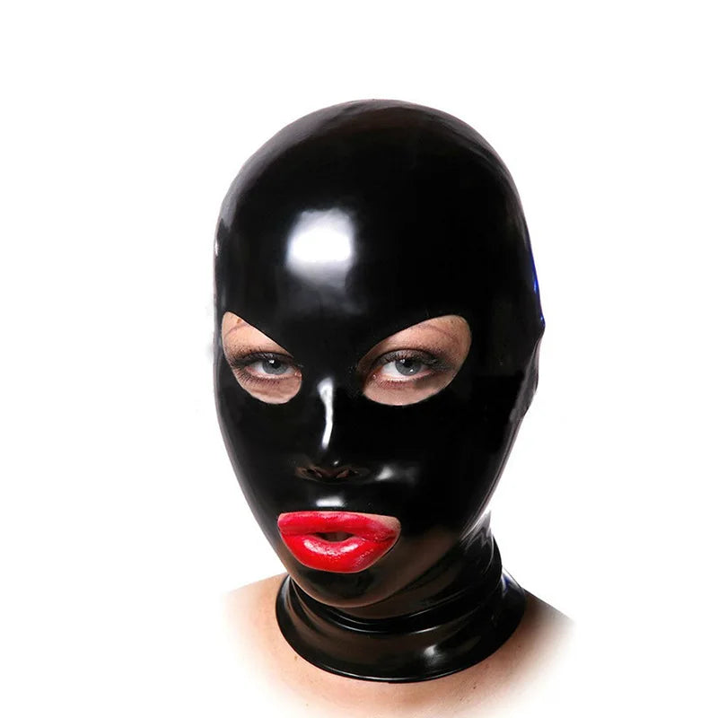 Red Latex Mask Catsuits Bodysuit Hood Cosplay Mask Party Latex Hoods Rubber Hood