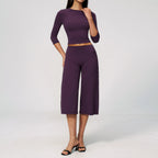 2pc Women's Yoga Set Half Sleeve Top + Capri Pants Workout Gym Outfit S-XL