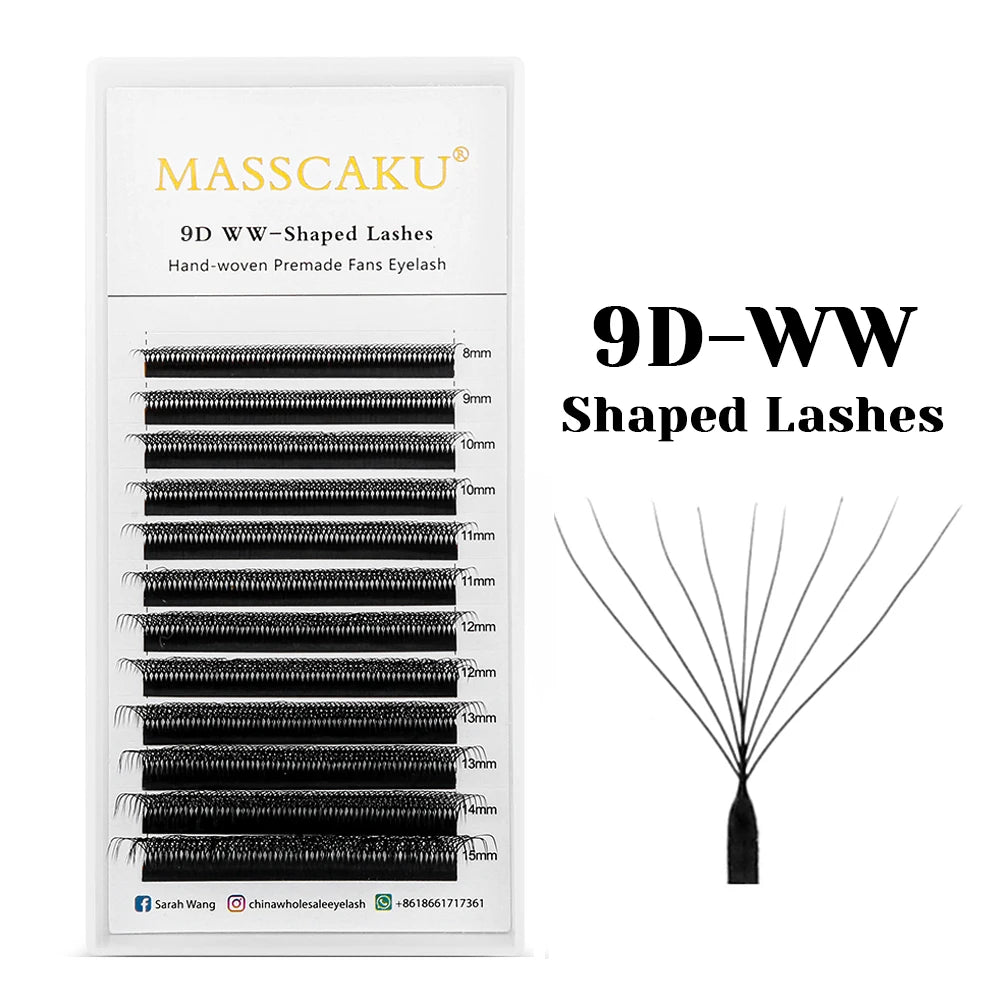 MASSCAKU W Shape Bloom Eyelash Extensions 0.07mm C/D Curl 8-15mm Mix Length 10 Case