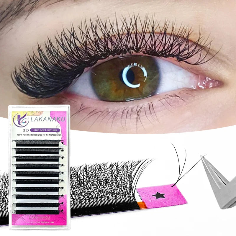 LAKANAKU 3D W Shape Eyelash Extensions 6 Trays 0.07mm C/D Curl 8-15mm Mixed Length