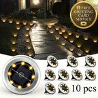10pcs Solar Ground Light Outdoor Waterproof 8LED Disk Light for Garden Pathway Yard Driveway Landscape Decorative In-ground Lamp