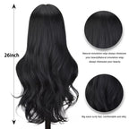 Long wavy synthetic wig 26 inch heat resistant, black or wine red or orange