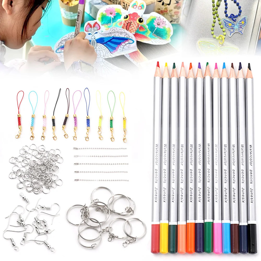 Heat Shrink Plastic Sheets Set Shrinky Art Film Paper Sheet Kit DIY Keychain Ornaments Creative Craft Embellishment Scrapbooking