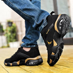 Men's Running Shoes Lightweight Breathable Lace-Up Sneakers, Black Gold/Red/White, EU 38-45