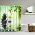 Zen Garden Shower Curtain Spa Green Bamboo Black Stone White Flower Bathroom Decor Supplies Bath Curtains Sets Polyester Fabric