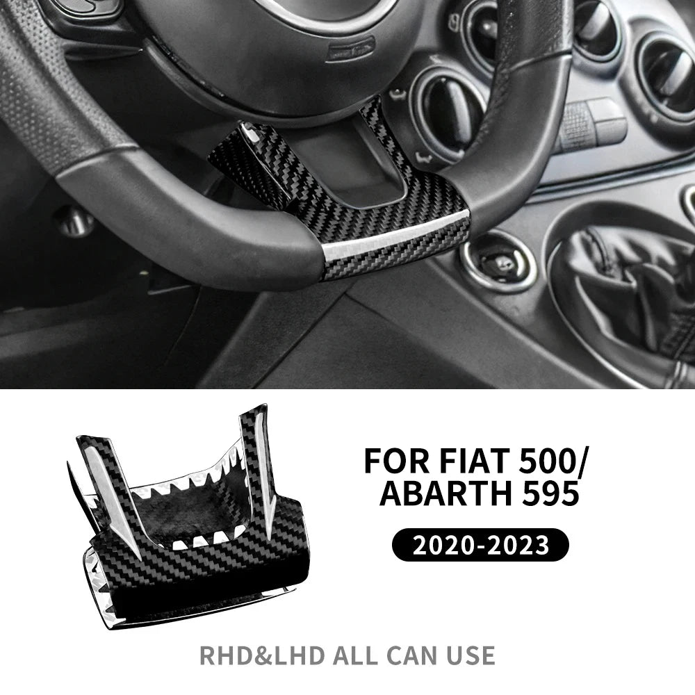 Real Dry Hard Carbon Fiber Sticker For Fiat 500 500C Abarth 595 595C 695 695C 2016-2020 2021 2022 2023 2024 Car Steering Wheel