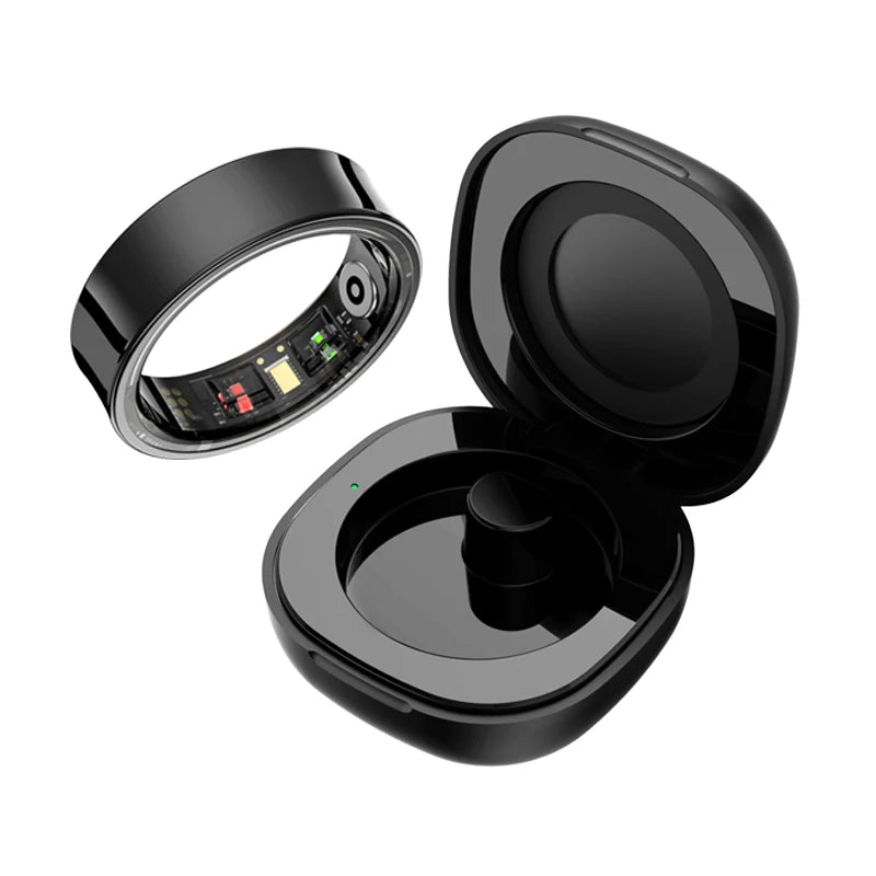 R09 Smart Ring with Charging Case, Heart Rate SpO2 Temp Monitor, 5ATM, Android iOS