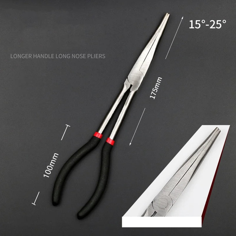 1pc 11-inch High Quality Long Nose Pliers with Curved and Straight Tips - Ideal for Industrial, DIY Applications and Car Repair