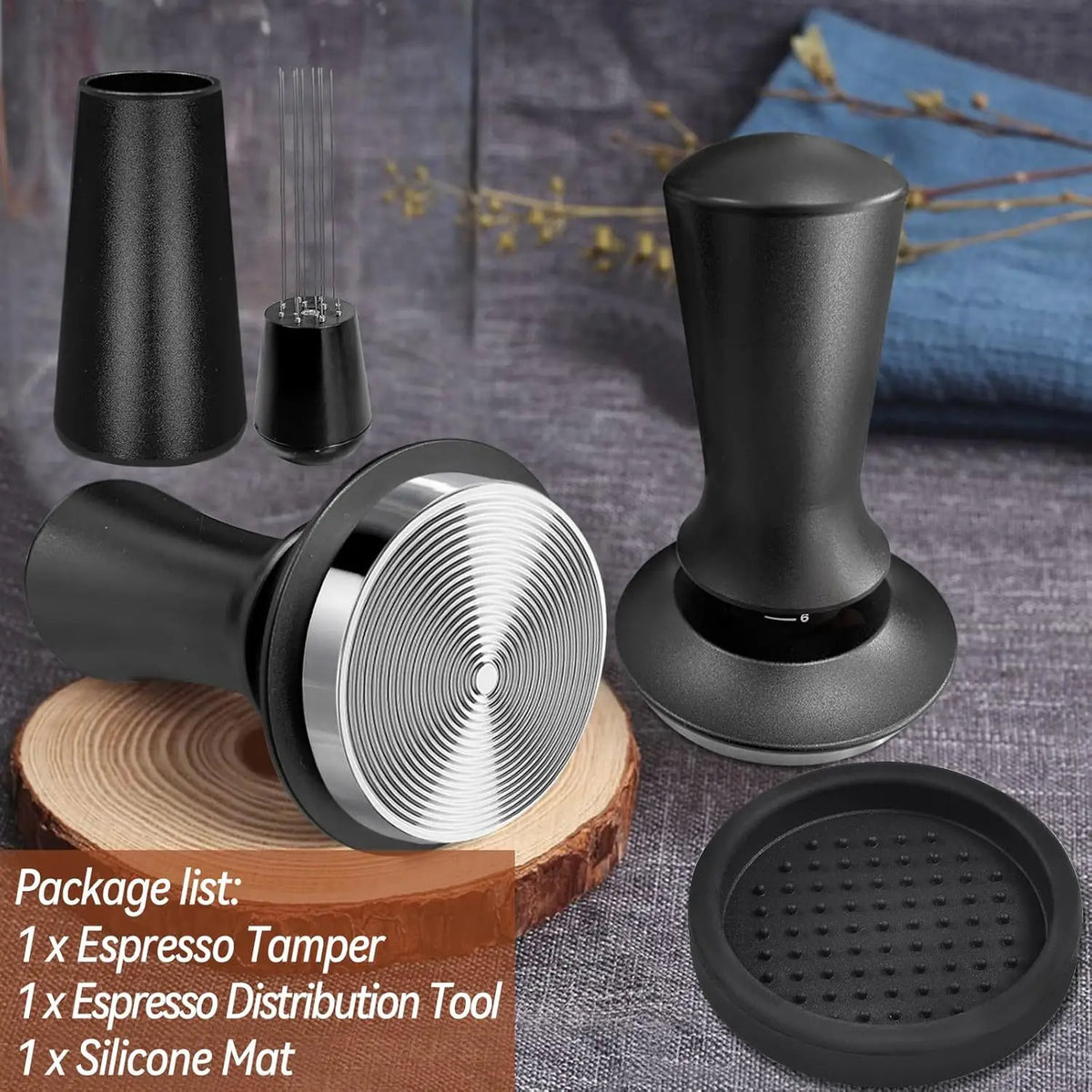 4/7Pcs Coffee Utensil Stainless Steel Powder Press Hammer Loose Powder Needle Powder Ring Practical Professional Coffee Tools