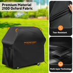 [Ry-210 Orange Line Bbq Cover] Rowyeet Outdoor Bbq Grill Cover, Waterproof and Uv-Resistant Gas Grill Cover, with Adjustable Hem, Suitable for Brands Such as Weber, Nexgrill, Expert Grill.
