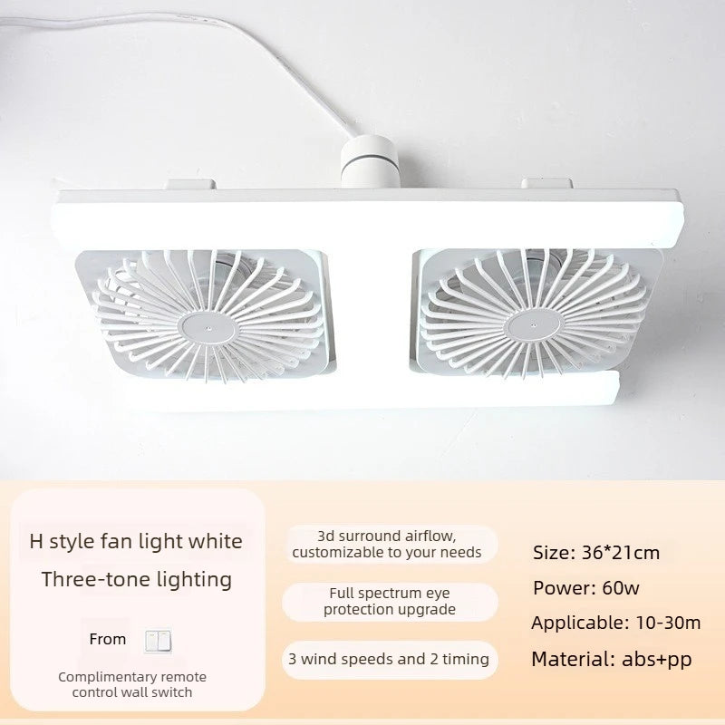 Remote Control Dual Head E27 Ceiling Fan Light Adjustable Angle Silent LED for Living Room Bedroom Kitchen Patio Home Decor