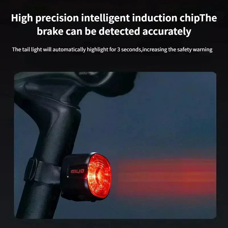 Smart Brake Bicycle Rear Light USB-C Rechargeable LED Taillight Auto On/Off Stop Signal
